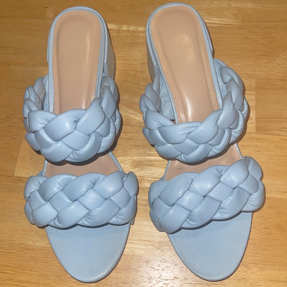 BRAND NEW/Never Worn: Ninety Union braided sandal in light blue. Size 7